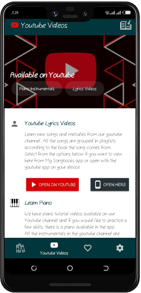 My Songbooks YouTube videos screen