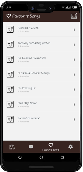 My Songbooks favourite songs screen