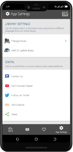 My Songbooks app settings screen